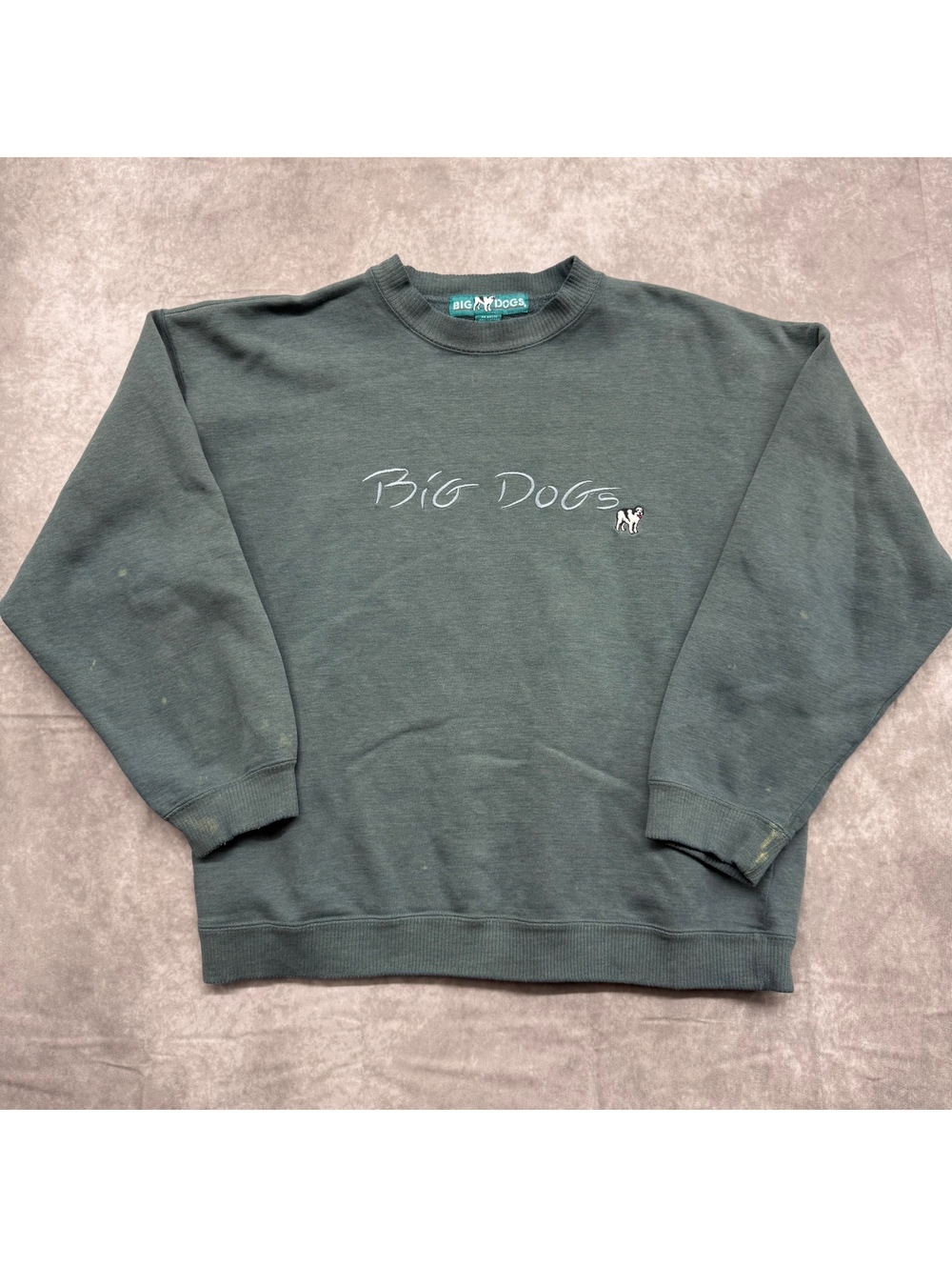 Vintage Big Dogs Embroidered Logo Crewneck Sweatshirt Mens Small Faded Green
